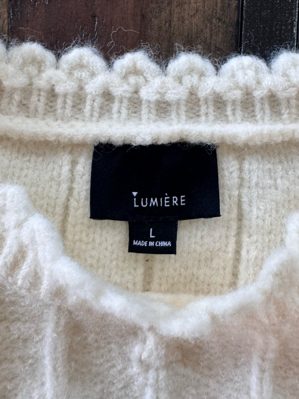 NWOT Lumiere Cream Bobble Knit Cropped Crewneck Sweater. Size L. - Picture 4 of 5